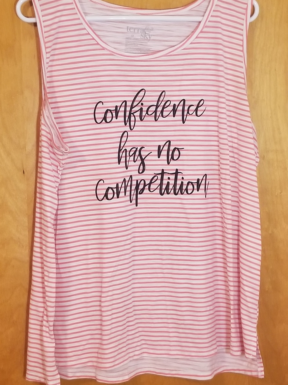 Terra & Sky "Confidence Has No Competition" Striped Graphic Tank Top Womens XL